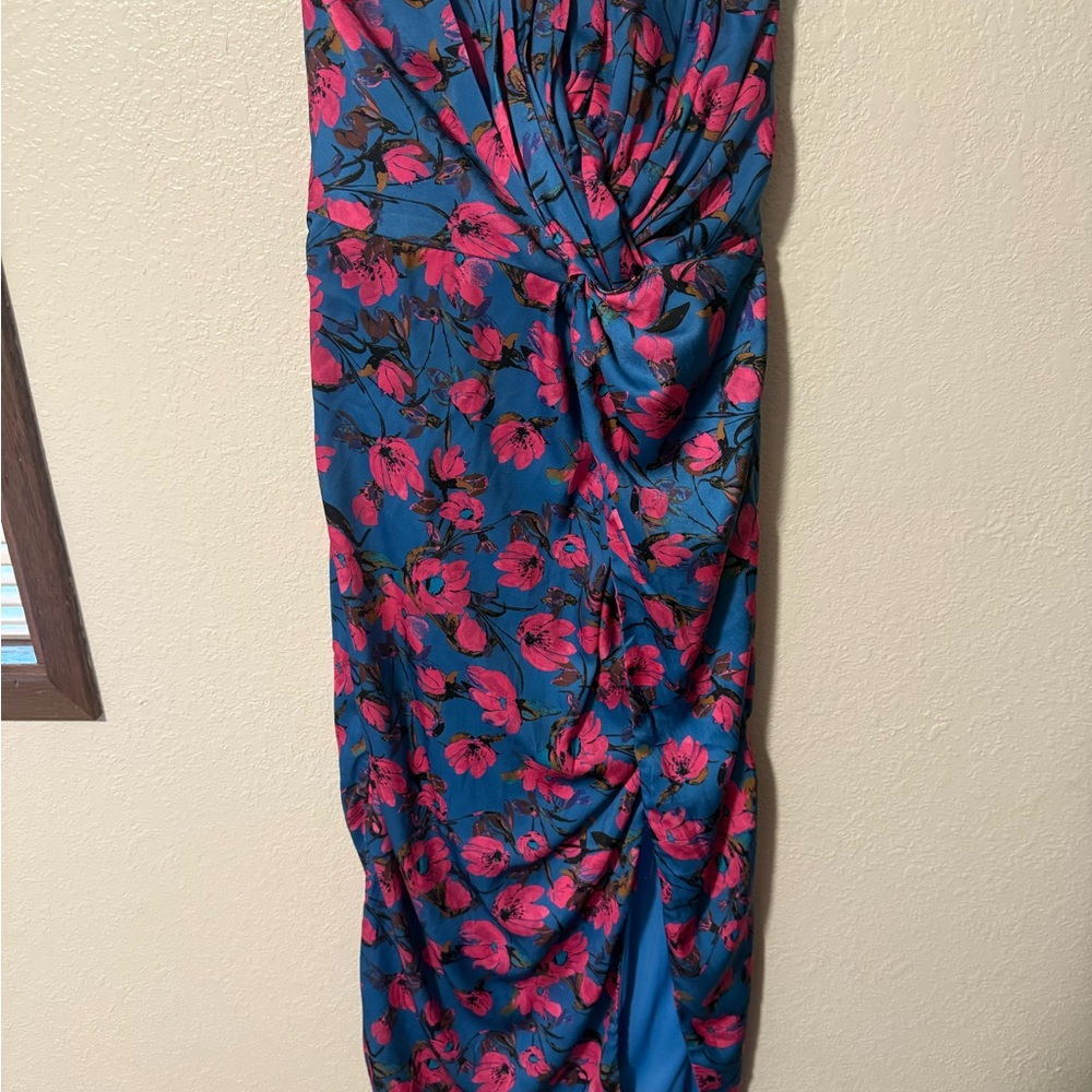 Vici- Floral Blue and Pink Midi Dress